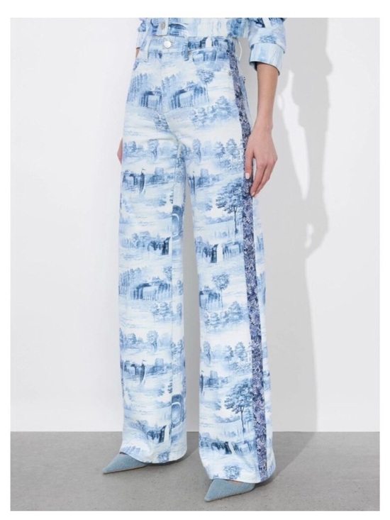 Alice + Olivia Denim - Alice and Olivia Blue Scenic Print Wide-Leg Women’s Jeans